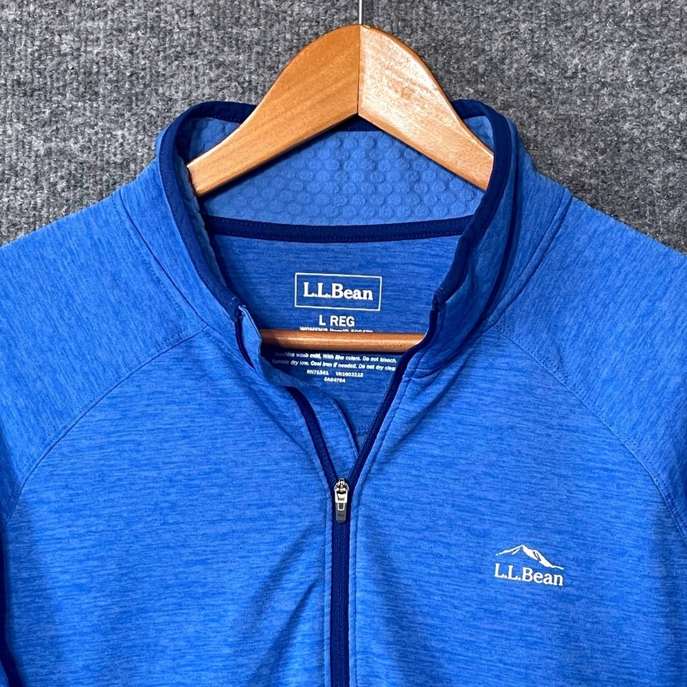 LL Bean Quarter Zip Large Blue Adventure Grid Fleece Pullover Hiking Outdoor